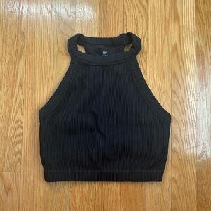 Aerie Superchill Seamless High Neck Bra Top in black and a size small.